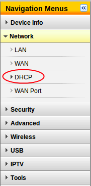 Tenda Navigation Menus, DHCP